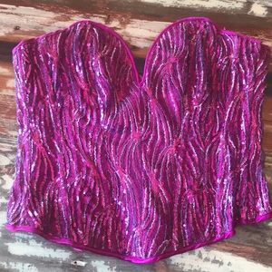 Beautiful hot pink sequined corset w/boning